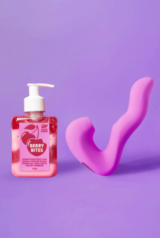 Kiss Sugador e Vibrador 3 em 1 + Hidratante Gel Berry Bites de Brinde